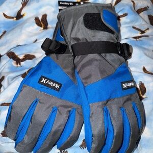 Hurley Blue and Gray snow  Gloves large / xl NWT